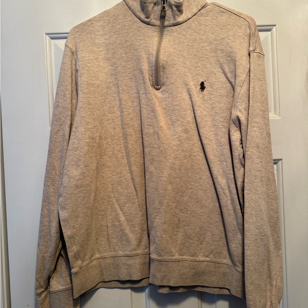 Polo by Ralph Lauren Beige Quarter-Zip Shirt, Heather Oatmeal, Men’s Medium